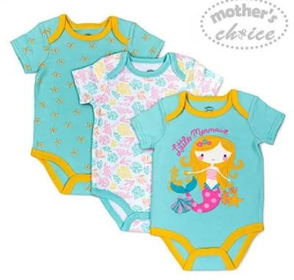 3 Pack Short Sleeves Bodysuits - Little Mermaid Sku: It2815