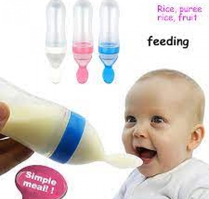 mumlove baby silicone squeeze feeding bottle with spoon food rice cereal feeder a1380-2