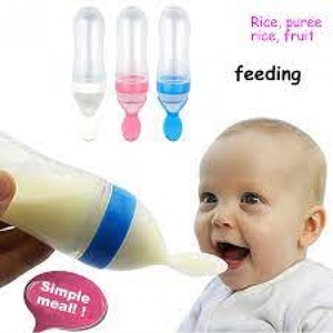 mumlove baby silicone squeeze feeding bottle with spoon food rice cereal feeder a1380-2