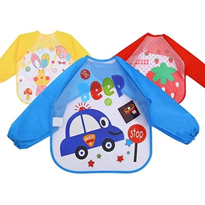 washable waterproof baby feeding apron bib full sleeves