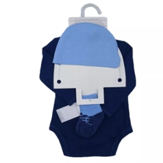 3 Piece Layette Set Long Sleeves Bodysuit, Cap And Socks